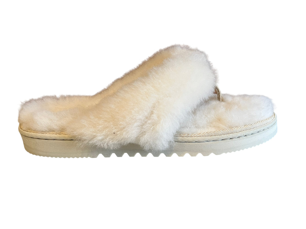 Fireside by Dearfoams Genuine Shearling Fluff Slippers White 9